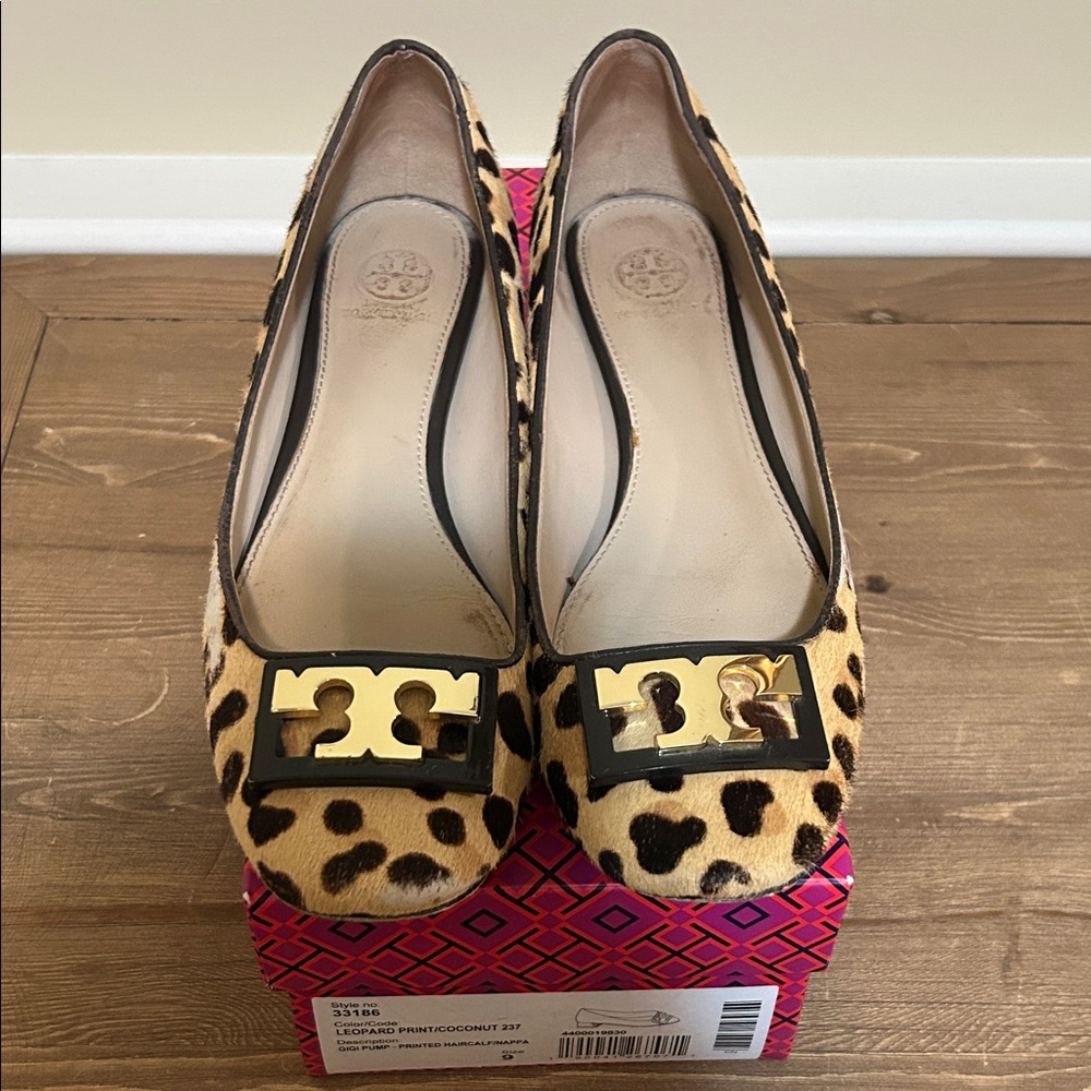 Tory Burch Animal Print Flats with Gold Accents